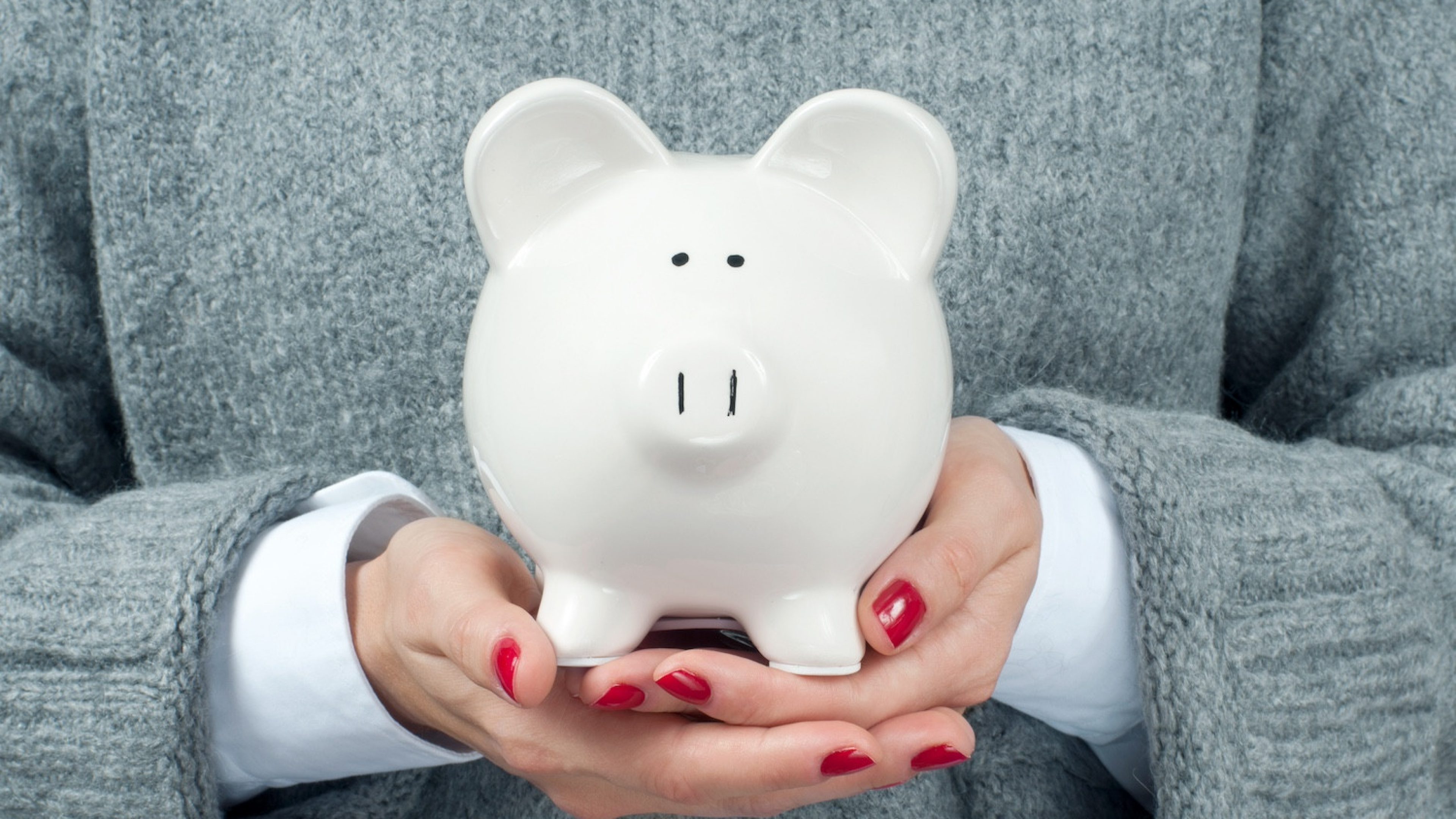Woman holding piggy bank . Financial budget savings, smart investment concept