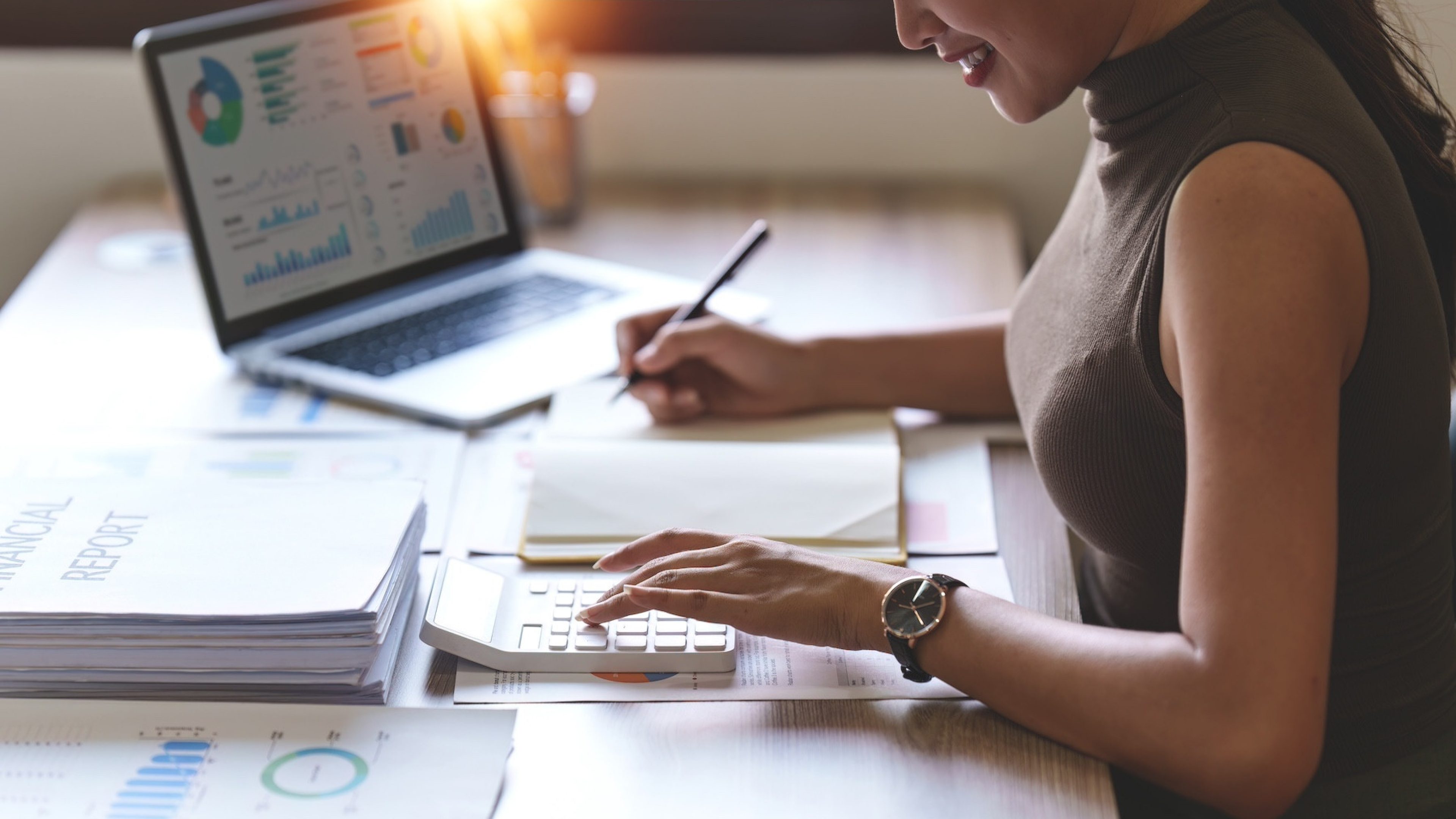 Accountant asian woman working on laptop and do document, tax, exchange, accounting and Financial advisor concept.